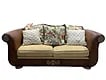 VTG THOMASVILLE COASTAL MODERN RATTAN SOFA 84" (2nd of 2): VINTAGE THOMASVILLE COASTAL MODERN RATTAN SOFA WITH PALM TREE BRONZE MEDALLIONS ON ROLL ARM AND MATCHING TROPICAL PALM FROND EXOTIC PARROT PARAKEET BIRD PILLOWS PALM BEACH REGENCY STYLE HEMINGWAY