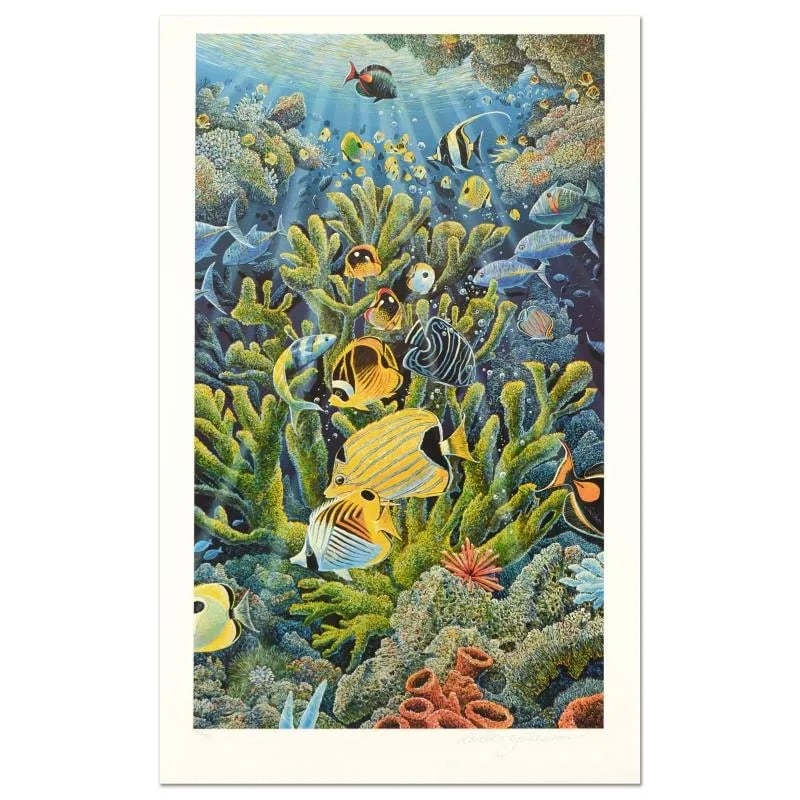 Robert Lyn Nelson, "Reawakening the Sea" LE Mixed Media: Reawakening the Sea is a limited edition mixed media on paper by Robert Lyn Nelson, numbered and hand signed by the artist. Includes Certificate of Authenticity.(285/400) Measures approx. 25" x 46"