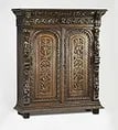 Late 19th c. French Renaissance Revival oak cabinet: Highly carved French Renaissance Revival style oak cabinet, late 19th century, having an acanthus carved cornice flanked by lion masks rising on two paneled cabinet doors, relief carved with acanthus
