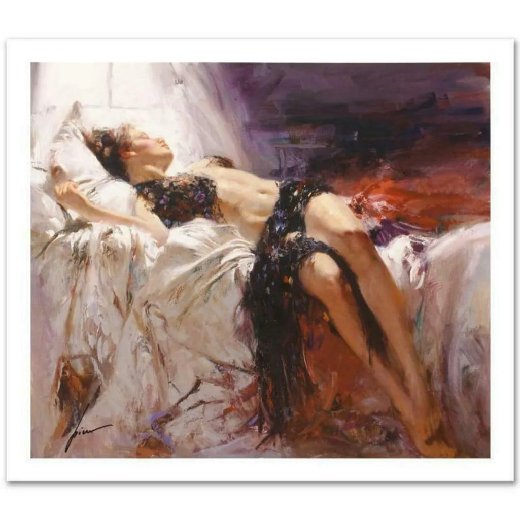Pino Daeni (1939-2010), "Morning Dreams" Limited Edition: "Morning Dreams" is a limited edition giclee on canvas by Pino (1939-2010). The piece comes numbered and is hand signed by the artist. Includes Certificate of Authenticity. Measures approxiamtely 12 x