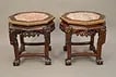 Pair of Carved Asian octagonal stands with marble: Pair of Carved Asian octagonal stands with marble inserts