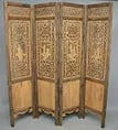 4 Panel Chinese Folding Screen, Carved Scenes - 6