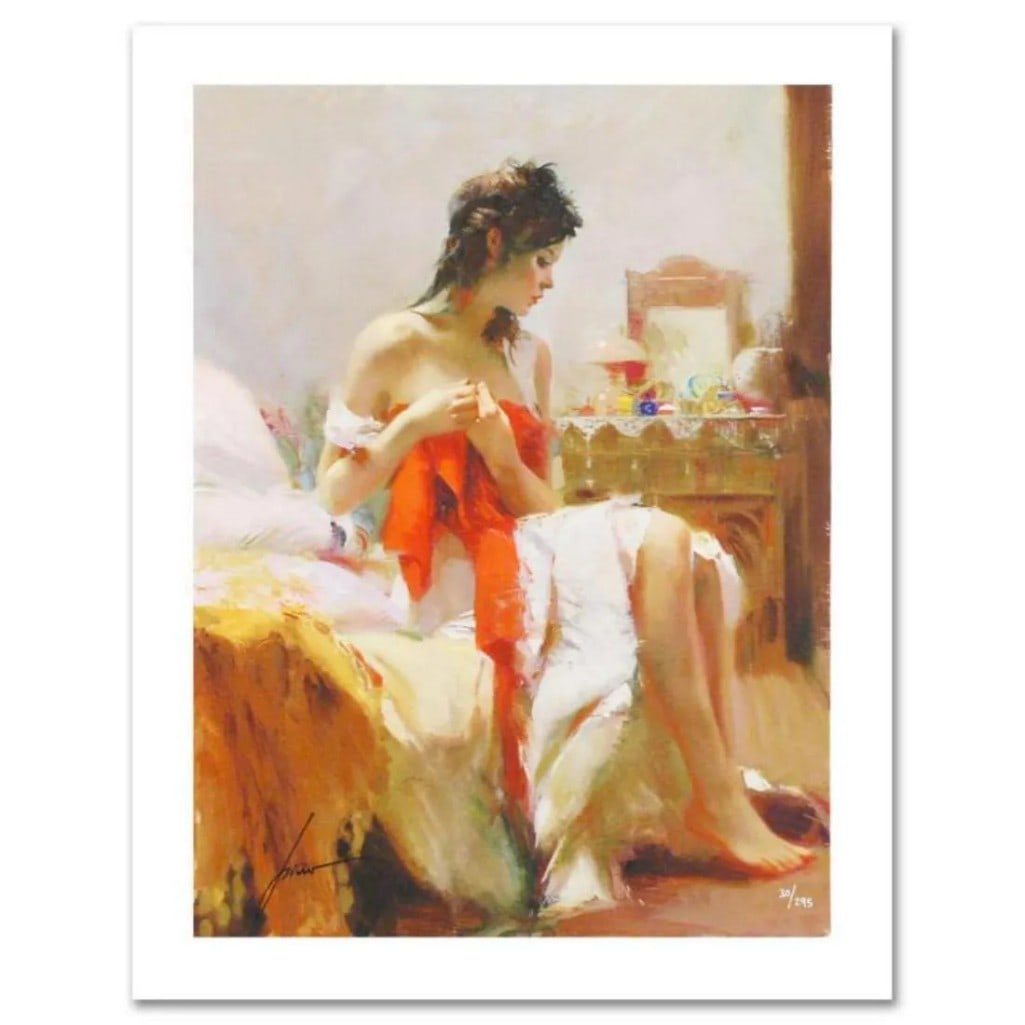 Pino Daeni (1939-2010), "Expectations" Limited Edition Giclee.: Expectations" is a limited edition giclee on paper by Pino (1939-2010). The piece comes numbered and is hand signed by the artist. Includes Certificate of Authenticity. Measures approxiamtely 20 x 15