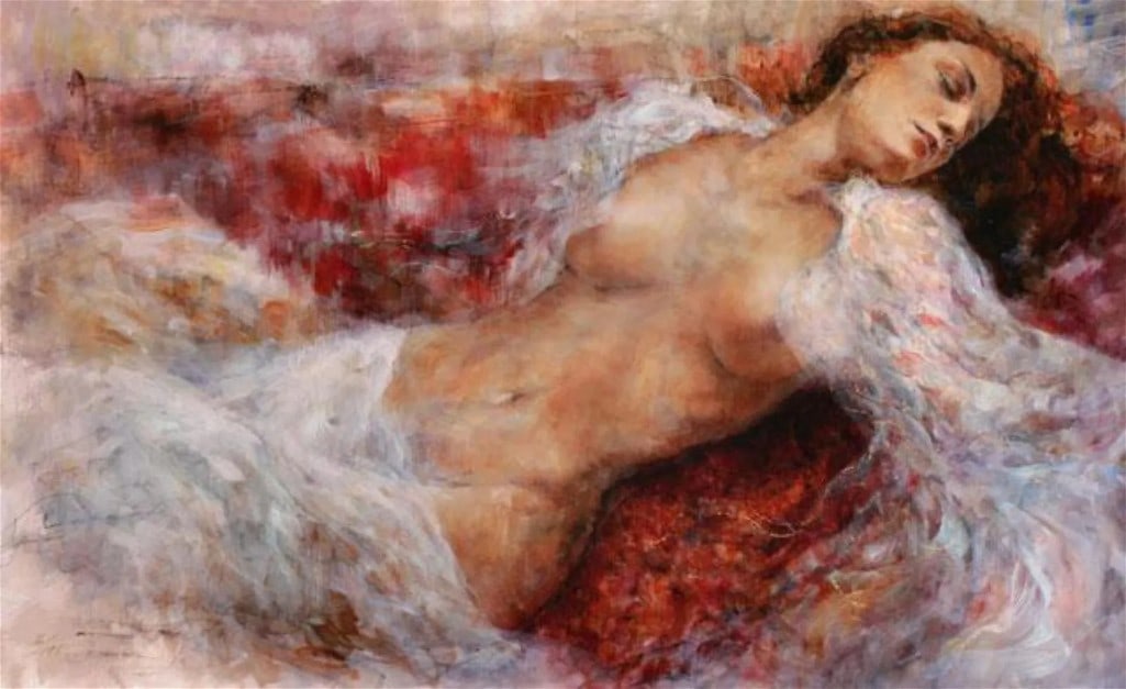 Gary Benfield, "Red Chaise" LE Giclee on Canvas: Artist: Gary Benfield. Medium: Giclee on Canvas. Title: Red Chaise. Size: 20 x 32.5. Signed and numbered by the artist. Free shipping on this item! COA - Included with photos.