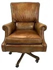 VTG LEATHER EXECUTIVE SWIVEL DESK CHAIR: VTG LEATHER EXECUTIVE SWIVEL DESK CHAIR BY OUR HOUSE DESIGNS-44" X 25" X 29" APPROX-VERY GOOD CONDITION CONSISTENT WITH AGE AND USE, LIGHT WEAR