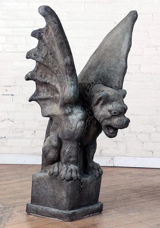 LARGE PAIR CAST STONE WINGED GARGOYLES - 2