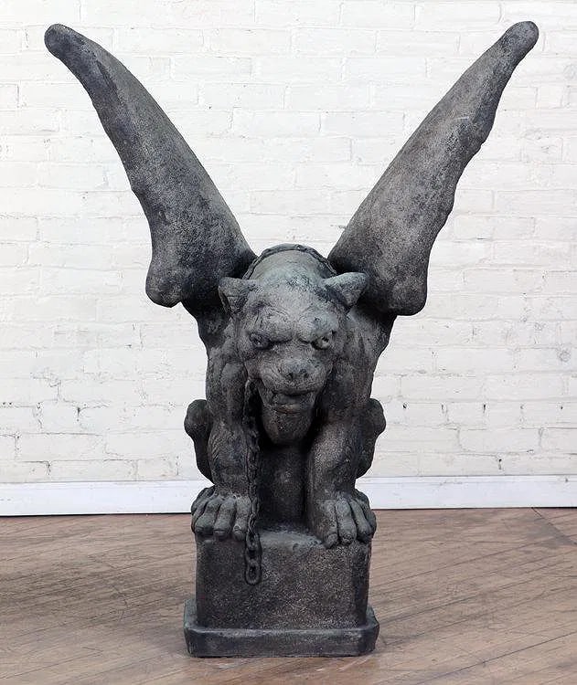 LARGE PAIR CAST STONE WINGED GARGOYLES - 3
