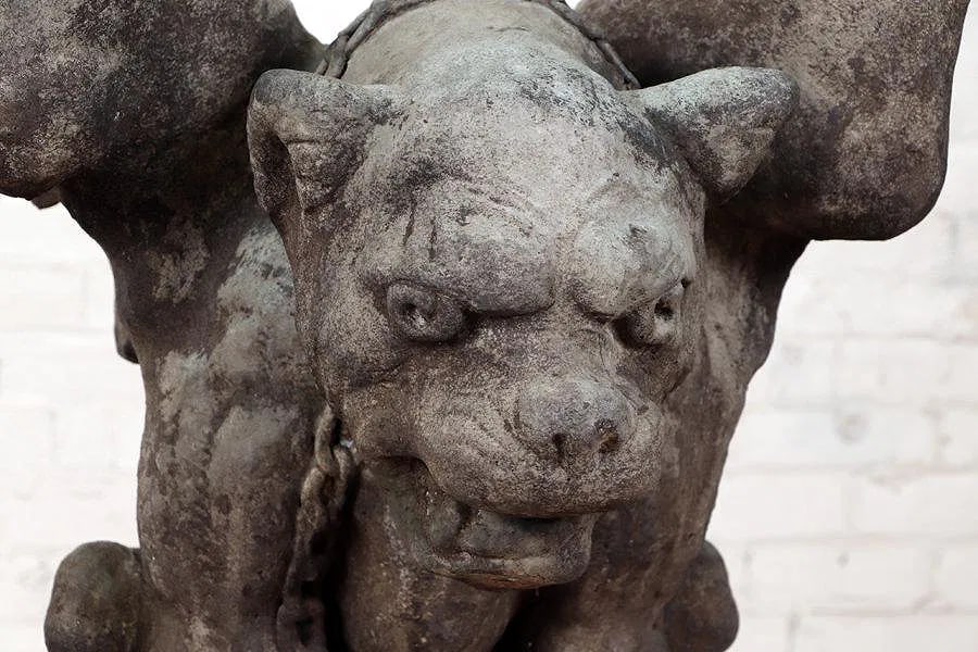 LARGE PAIR CAST STONE WINGED GARGOYLES - 5