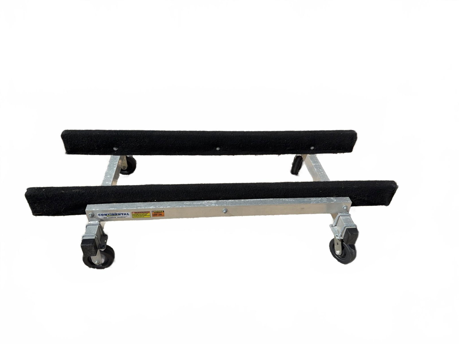 Continental Trailers Boat Dolly 1500 lbs 1 of 2: Continental Trailers Jet Ski dolly with a 1500 lbs capacity. Features a galvanized steel frame and four heavy-duty caster wheels. Includes two carpeted bunks for support. Very good used condition.