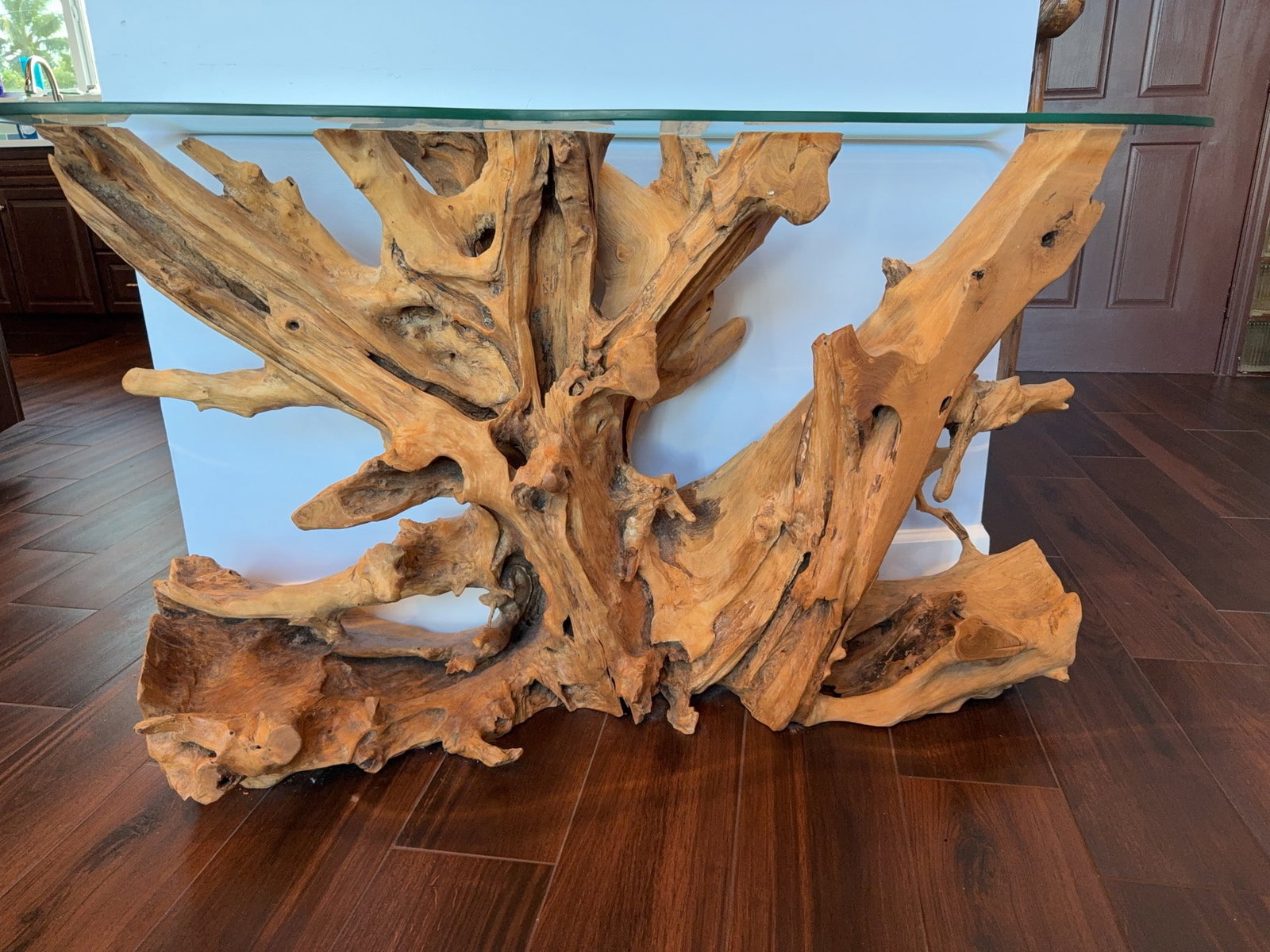Teak Wood Console Table with Glass Top (1 of 13)