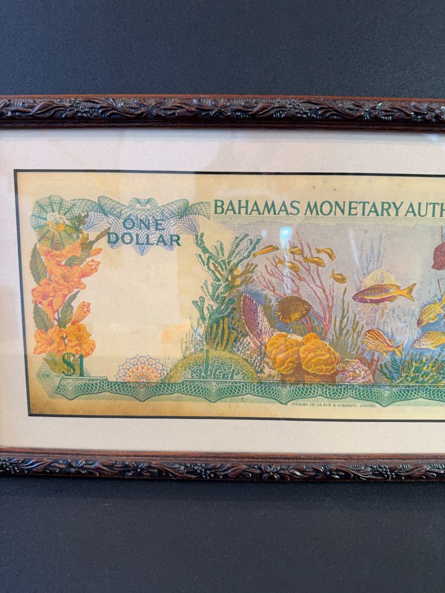 Framed Bahamas Monetary Authority $1 Note - 12