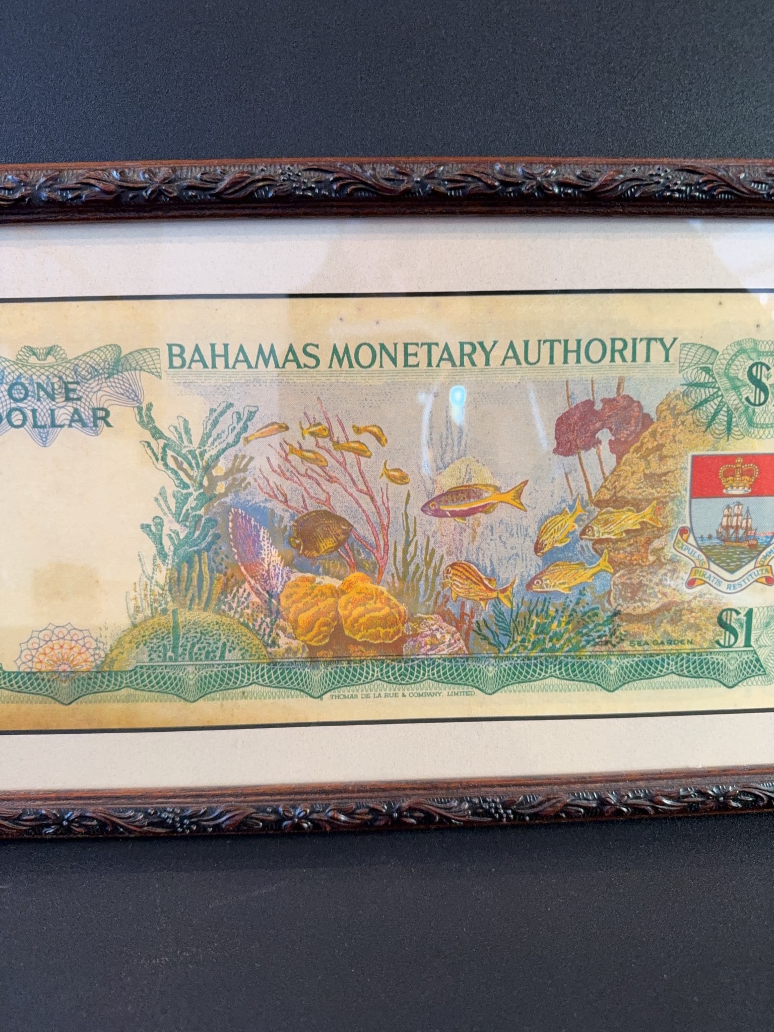Framed Bahamas Monetary Authority $1 Note - 13