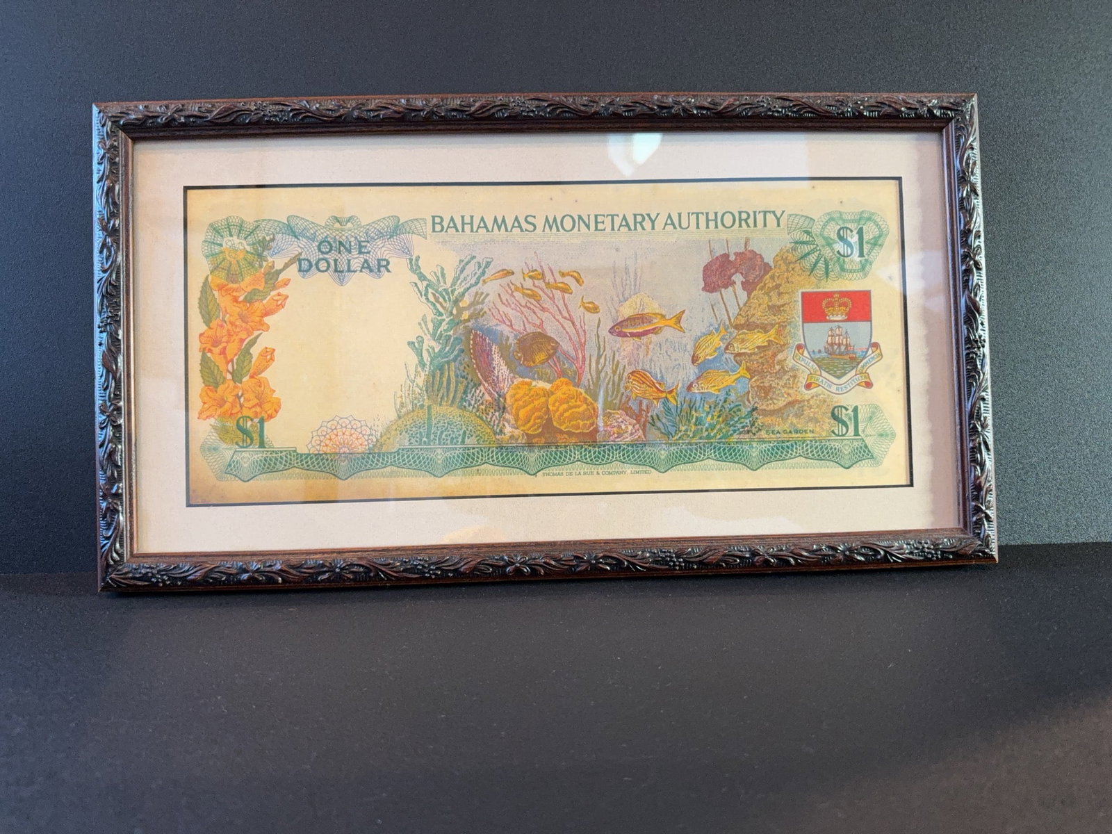 Framed Bahamas Monetary Authority $1 Note - 2