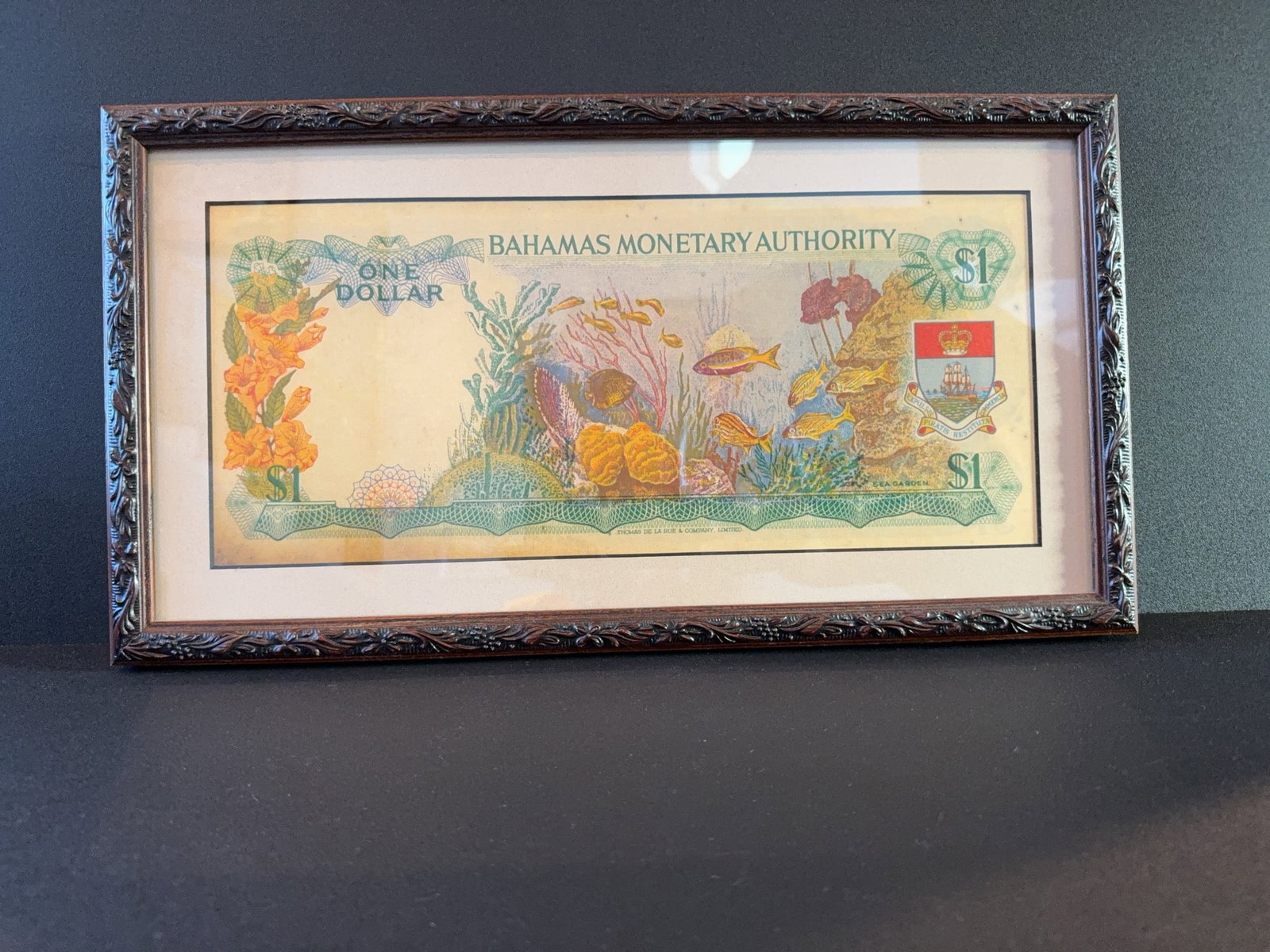 Framed Bahamas Monetary Authority $1 Note - 3