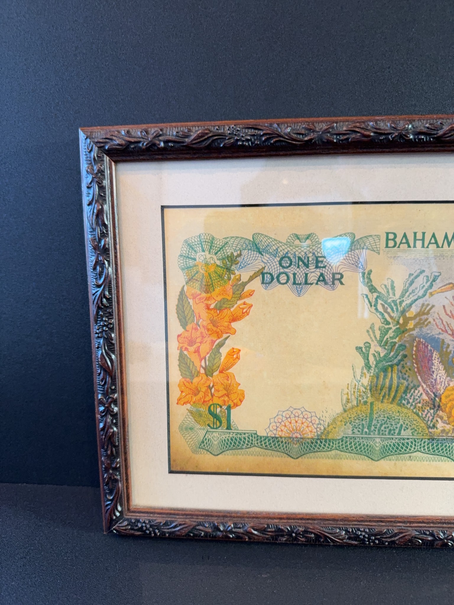 Framed Bahamas Monetary Authority $1 Note - 5