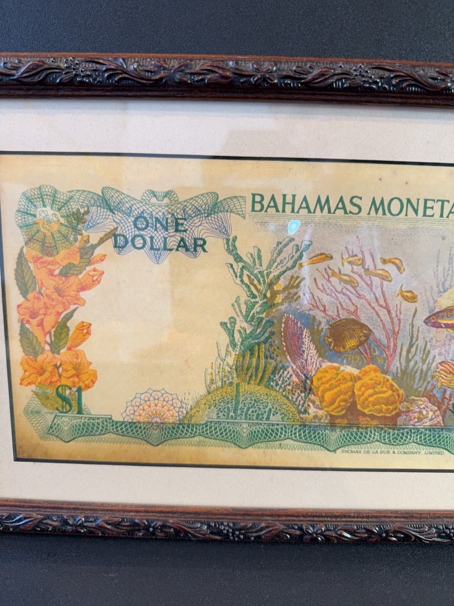 Framed Bahamas Monetary Authority $1 Note - 6