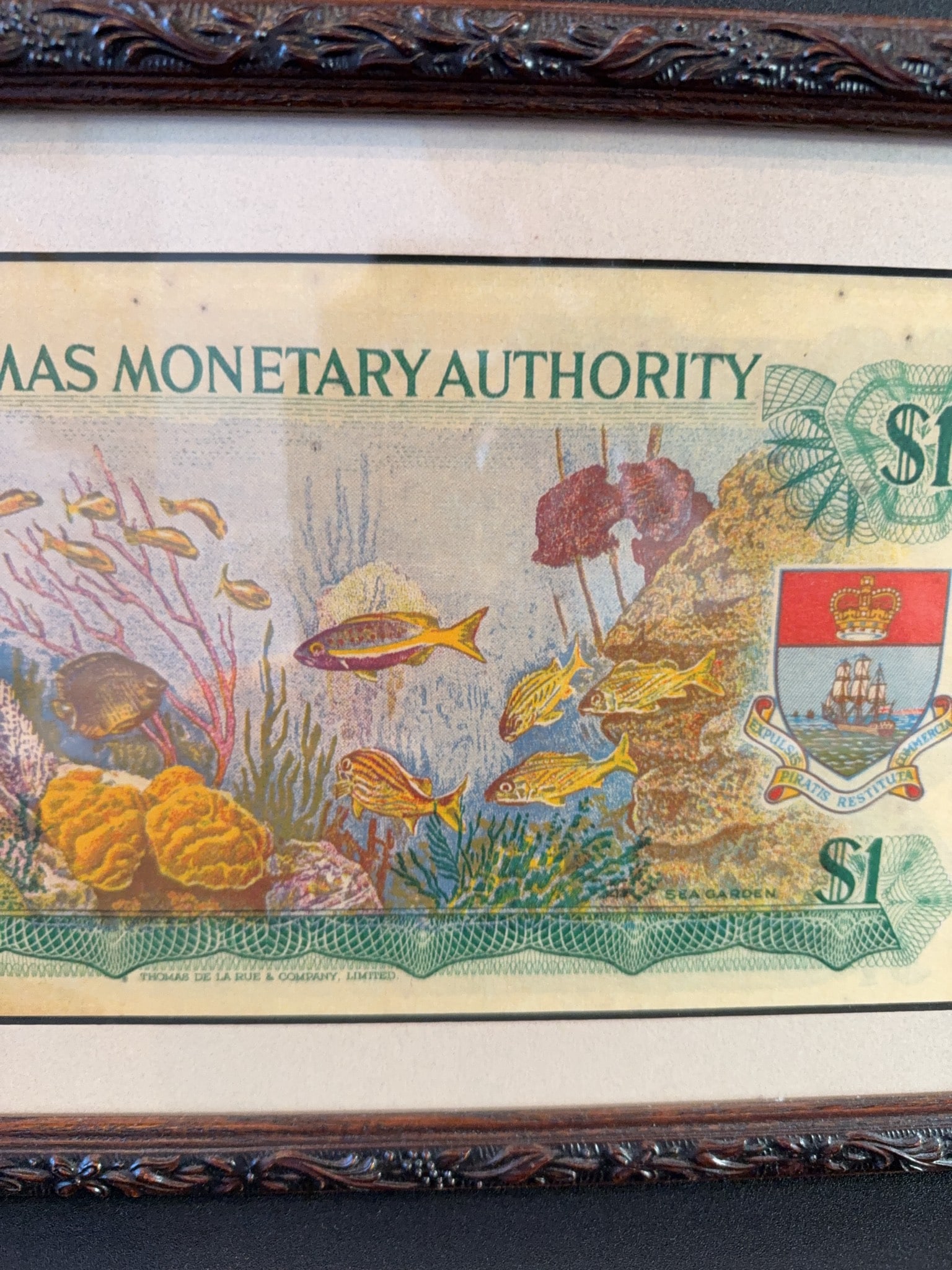 Framed Bahamas Monetary Authority $1 Note - 8