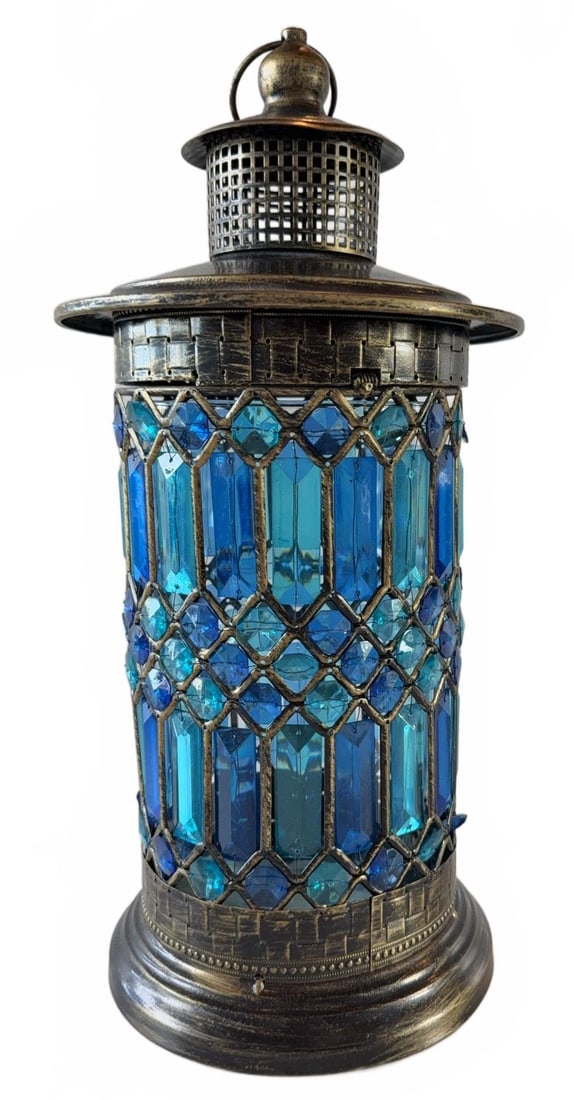 Metal Lantern With Blue Glass Panels 1 of 2 (1 of 11)