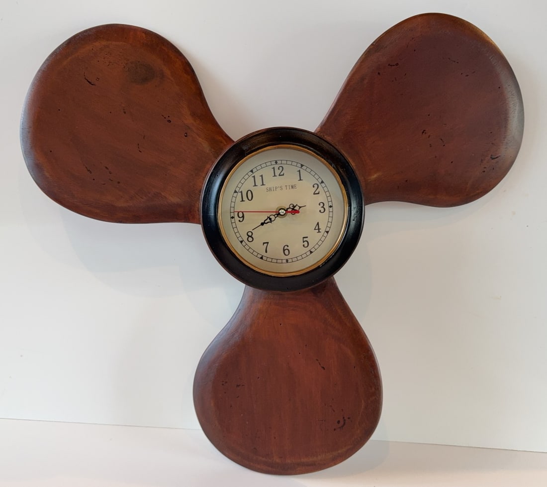 Wood Ship Propeller Wall Clock with "Ship's Time" Dial (1 of 10)