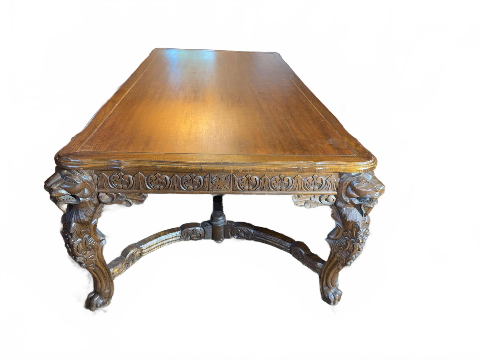Carved Wood Dining Table With Lion Motif Legs (1 of 15)