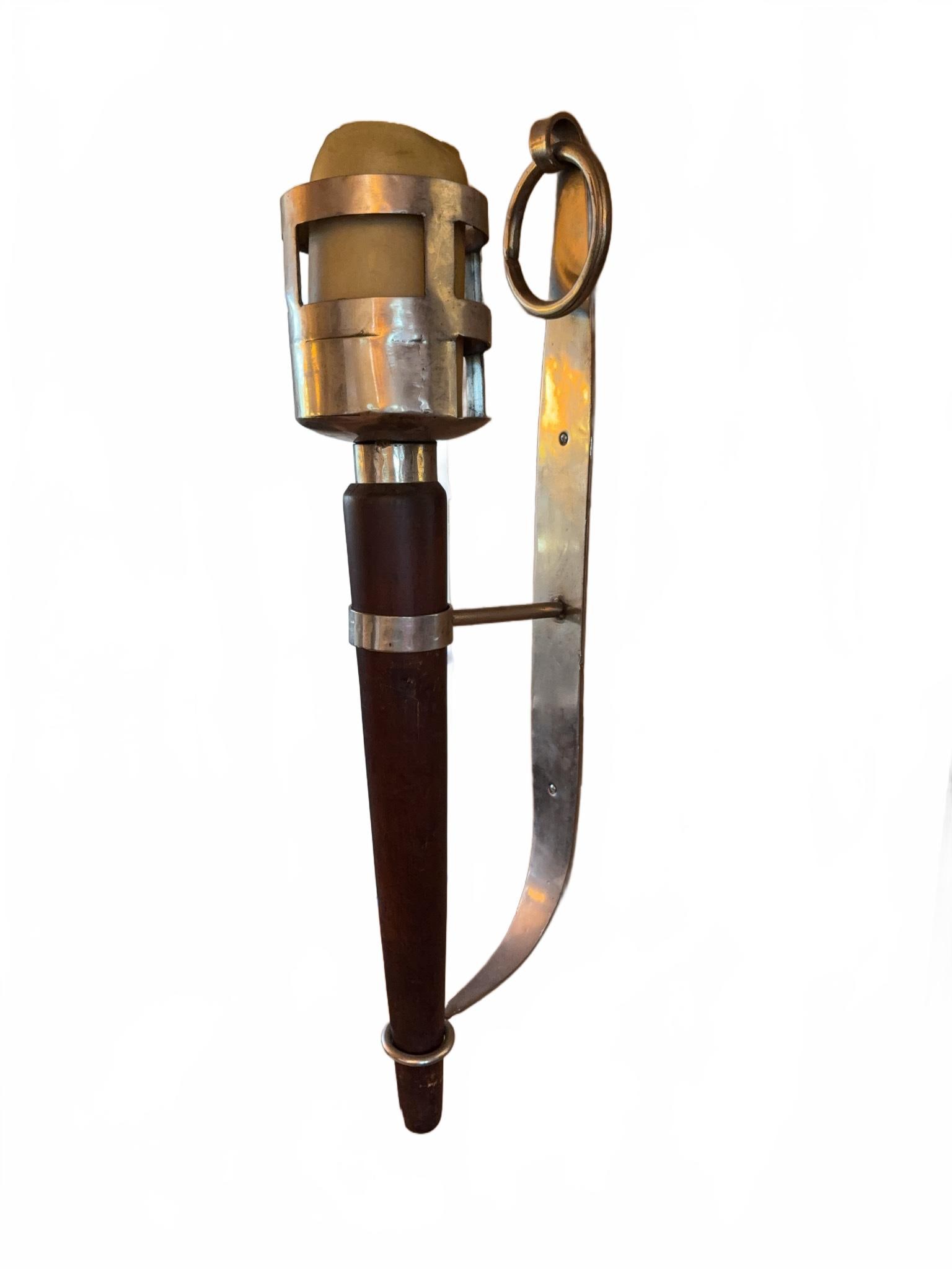 Hand Sculpted Metal and Wood Wall-Mounted Torch Sconce 1 of 2 (1 of 9)