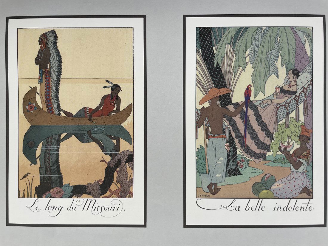 GEORGE BARBIER (1882-1932) fashion illustrator.: "Along the Missouri", 19th century, America. Almanacs 1922; 1923. "The indolent beauty is ..." West Indies XIX century. G. Barbier almanac 1923. Georges Augustin Barbier was one of the great French il