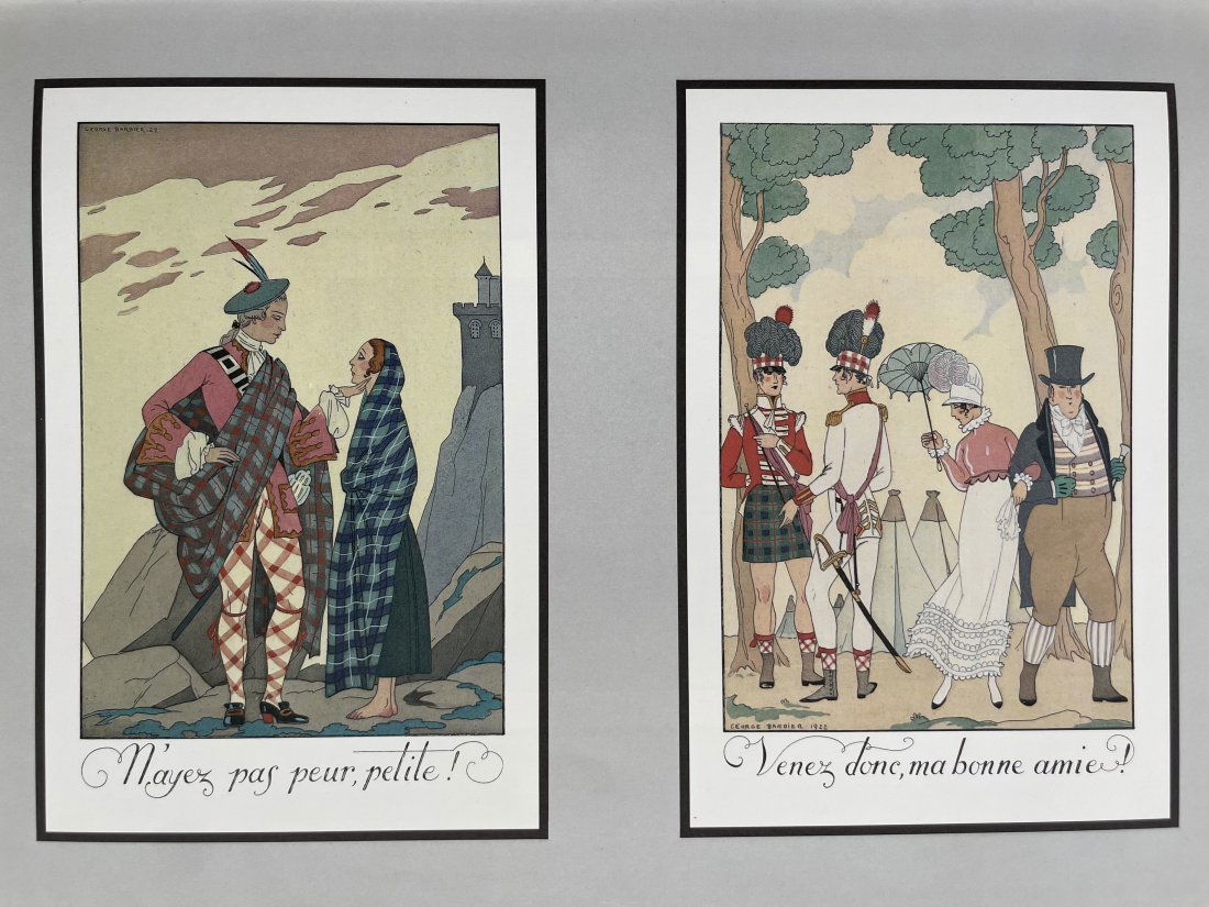 GEORGE BARBIER (1882-1932).: "Don't be afraid, little one!" Scotland XVIII century. G.Barbier almanacs 1922; 1923 . "Come on, my good friend!". Scotland XIX century. Almanacs 1922; 1923. Georges Augustin Barbier was one of the gr