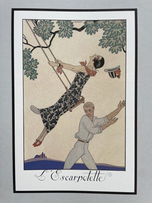 GEORGE BARBIER (1882-1932).: "The escarpolette". France XX century. Almanacs 1923; 1924. Georges Augustin Barbier was one of the great French illustrators of the early 20th century.