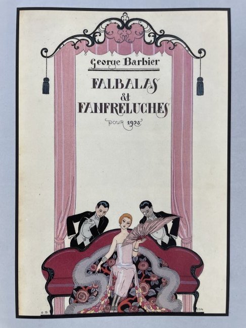 GEORGE BARBIER (1882-1932).: The cover of the George Barbier Almanac "FALBALAS and FANFRELUCHES" for 1925. Georges Augustin Barbier was one of the great French illustrators of the early 20th century.