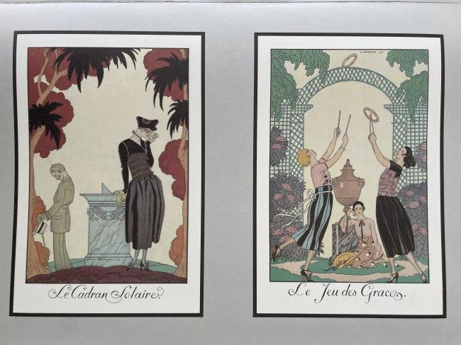 Art Deco illustration George Barbier.: Two color illustrations of the highest quality printing (size 21x14cm) based on papier mache (size 38x28cm). Georges Augustin Barbier (1882-1932) one of the most highly regarded illustrators Art Deco
