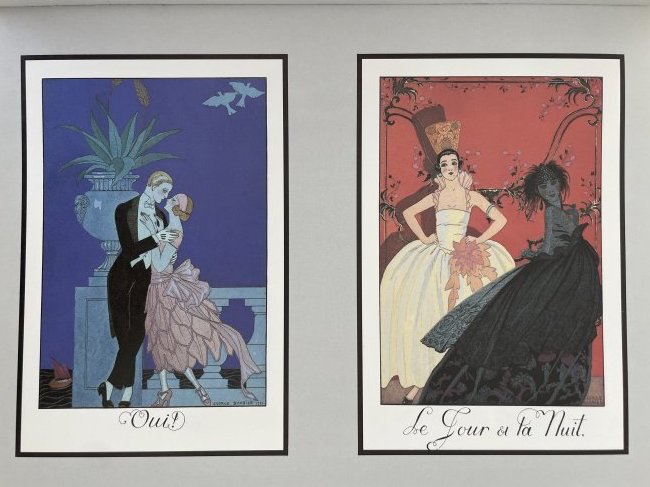 Art Deco illustration George Barbier.: Two color illustrations of the highest quality printing (size 21x14cm) based on papier mache (size 38x28cm). Georges Augustin Barbier (1882-1932) one of the most highly regarded illustrators Art Deco