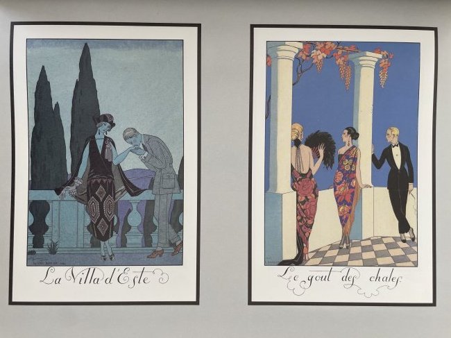 Art Deco illustration George Barbier.: Two color illustrations of the highest quality printing (size 21x14cm) based on papier mache (size 38x28cm). Georges Augustin Barbier (1882-1932) one of the most highly regarded illustrators Art Deco