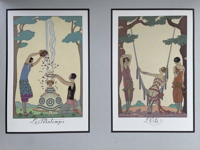 Art Deco illustration George Barbier.: Two color illustrations of the highest quality printing (size 21x14cm) based on papier mache (size 38x28cm). Georges Augustin Barbier (1882-1932) one of the most highly regarded illustrators Art Deco