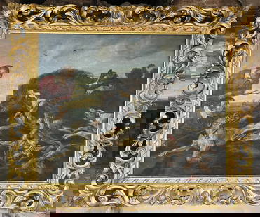 Boar Hunt, oil on canvas, Manner of Peter Paul Rubens: A great oil on canvas painting from 1850s, after Frans Snyders, Oil on canvas, framed.