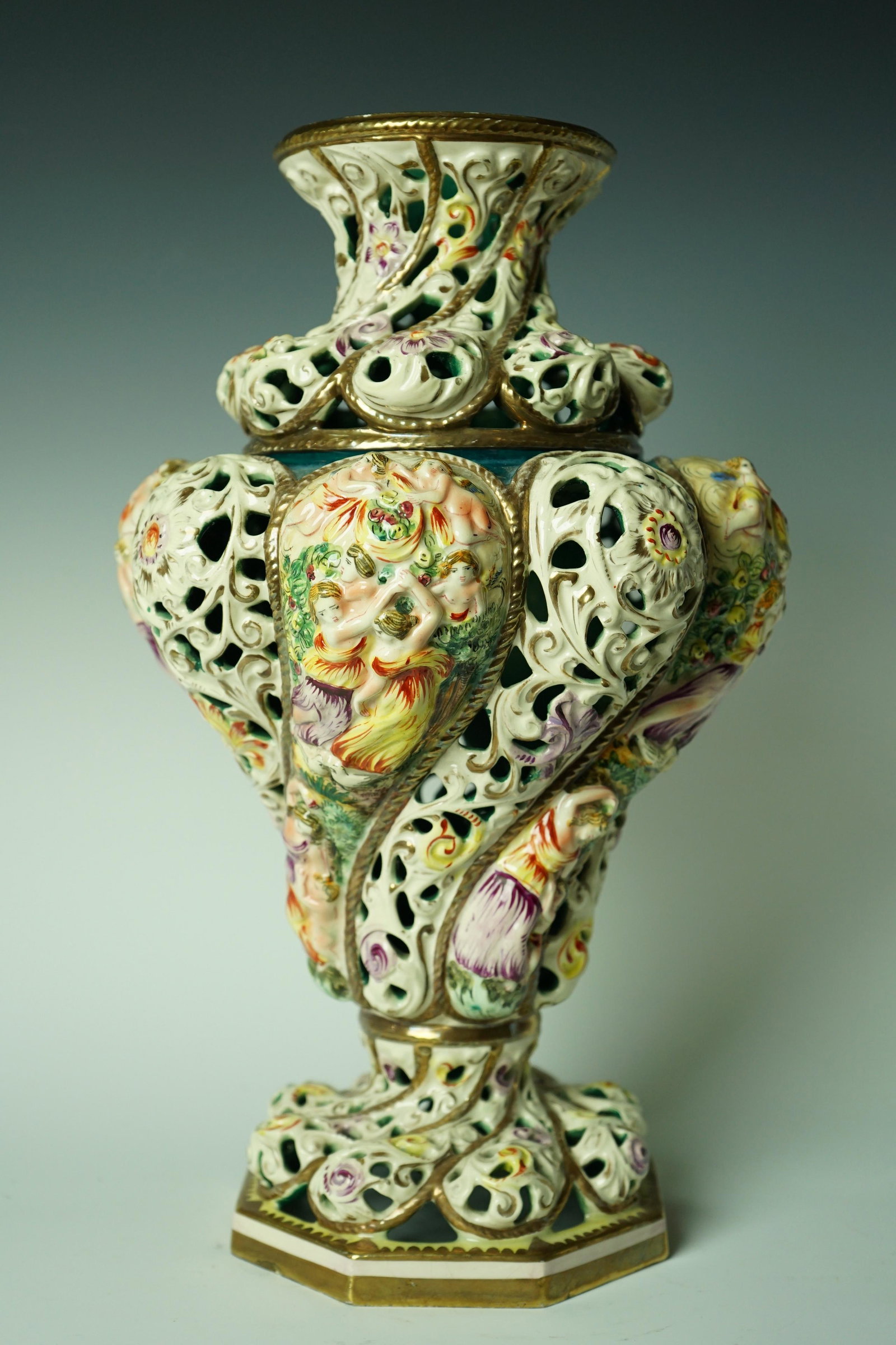 Large Italian Amphora Capodimonte Vase: Description Â· Title: Large Italian Amphora Capodimonte Vase Â· Origin: ITALIAN Â· Date/Period: 20C Â· Material: PORCELAIN Â· Size: Height: 16in/41cm Â· Additional Information: Offered in 