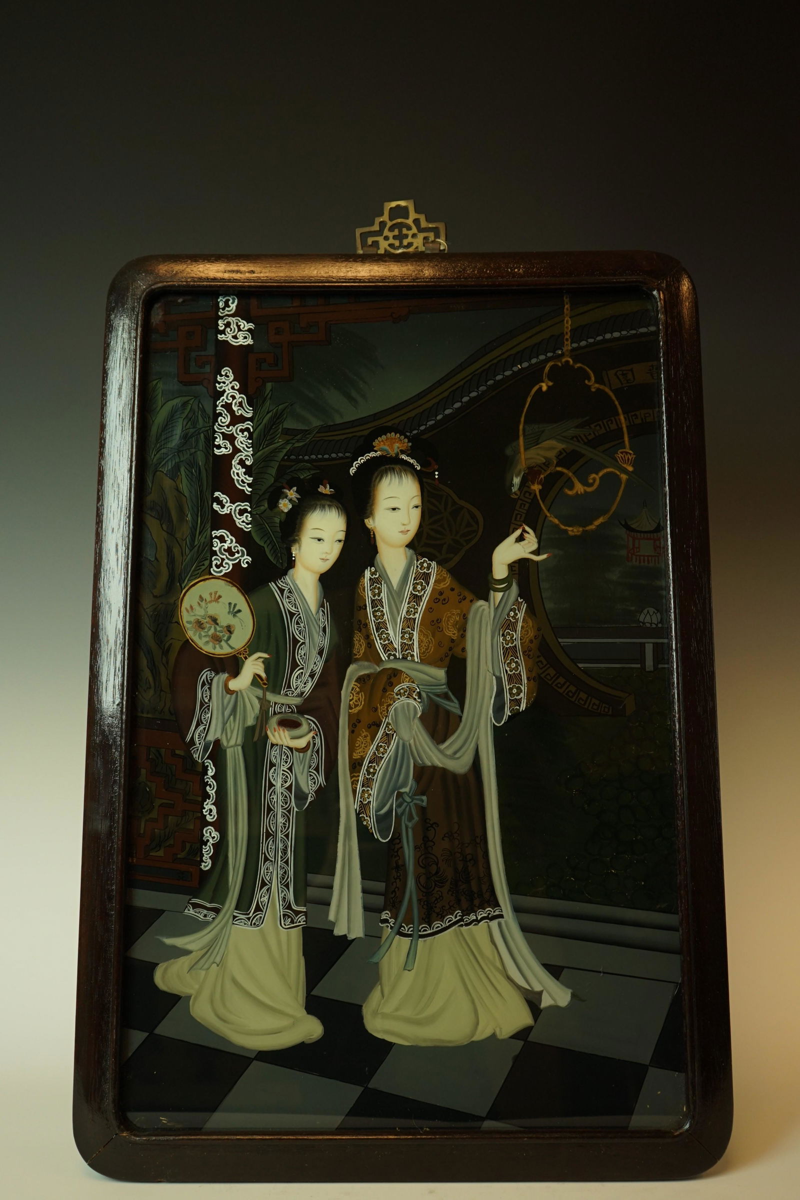 Reverse Painted Glass Painting of Two Ancient Chinese Beautys,Republic Period (1 of 2)