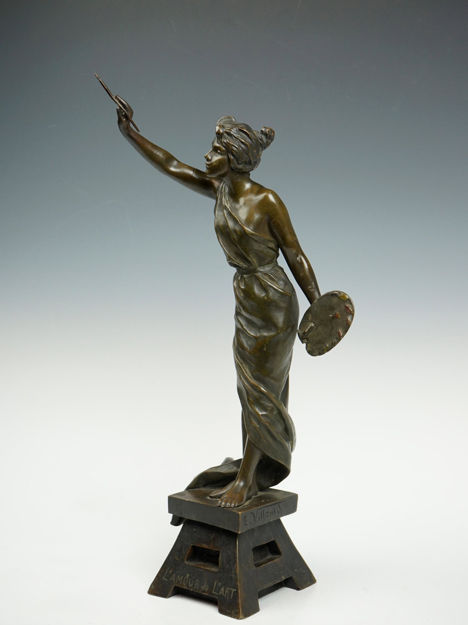 Bronze sculpture Villanis woman painter paddle wheel Art Nouveau XIXth circa1900 (1 of 9)