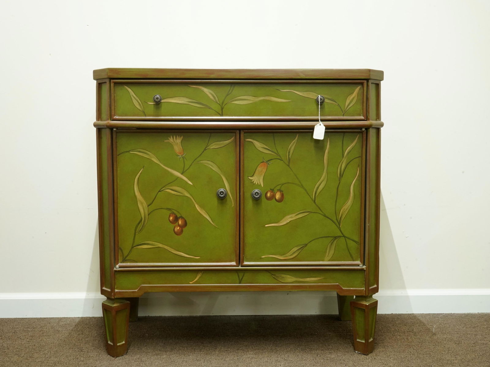 Vintage Cabinet Floral Pattern Rustic Storage Cabinet Distressed Green (1 of 6)