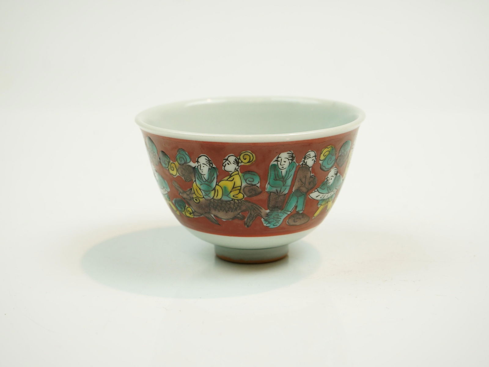 Kutani yaki Gohan Chawan Rice bowl Mokubei Style Japan: Origin: JP Date/Period:20th C Material: Porcelain Approximate Size: Height: 2-1/2in Diameter: 3-3/4in Additional Information: Kutani-yaki, a traditional craft certified by the Minister of Economy, Tra
