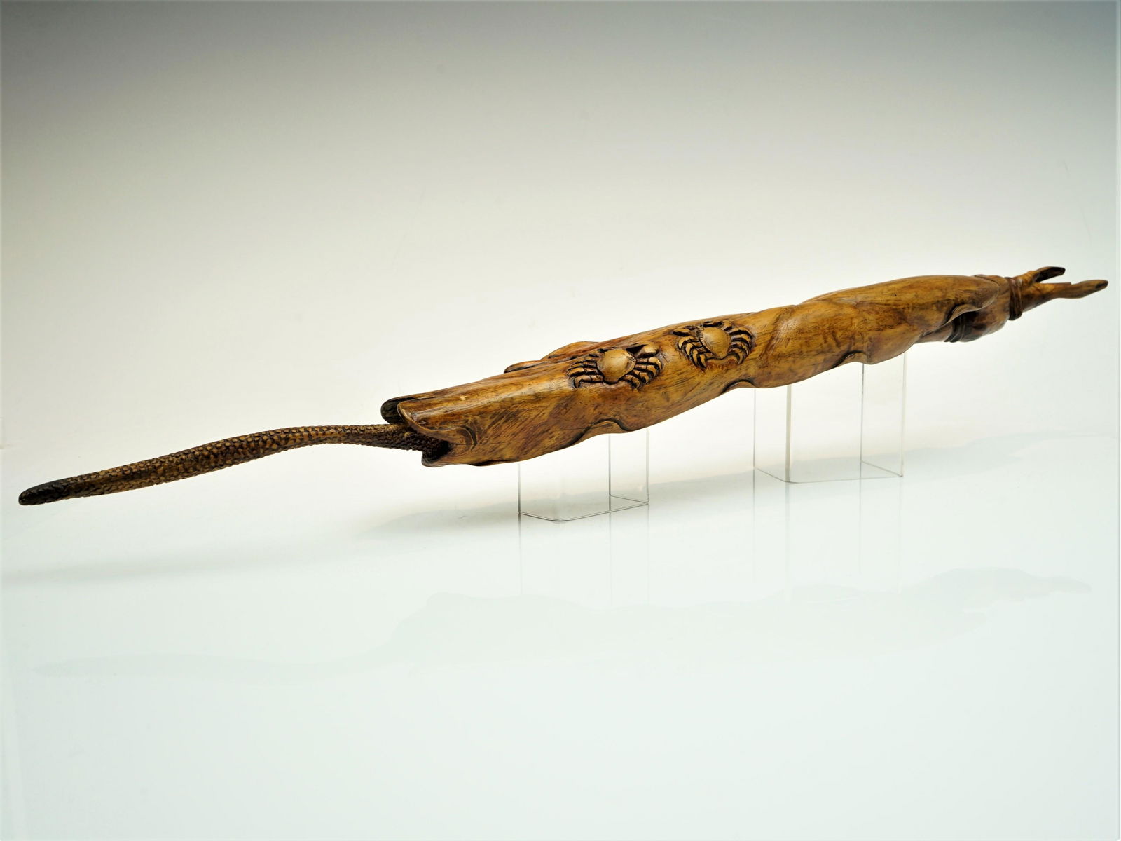 A Chinese Huanghuali Wood Carved Lotus and Crab Group (1 of 7)