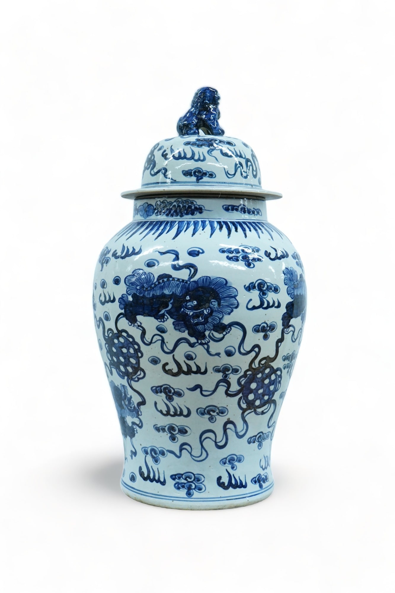 Huge fine asianliving chinese blue and white foo dog ginger jar (1 of 10)