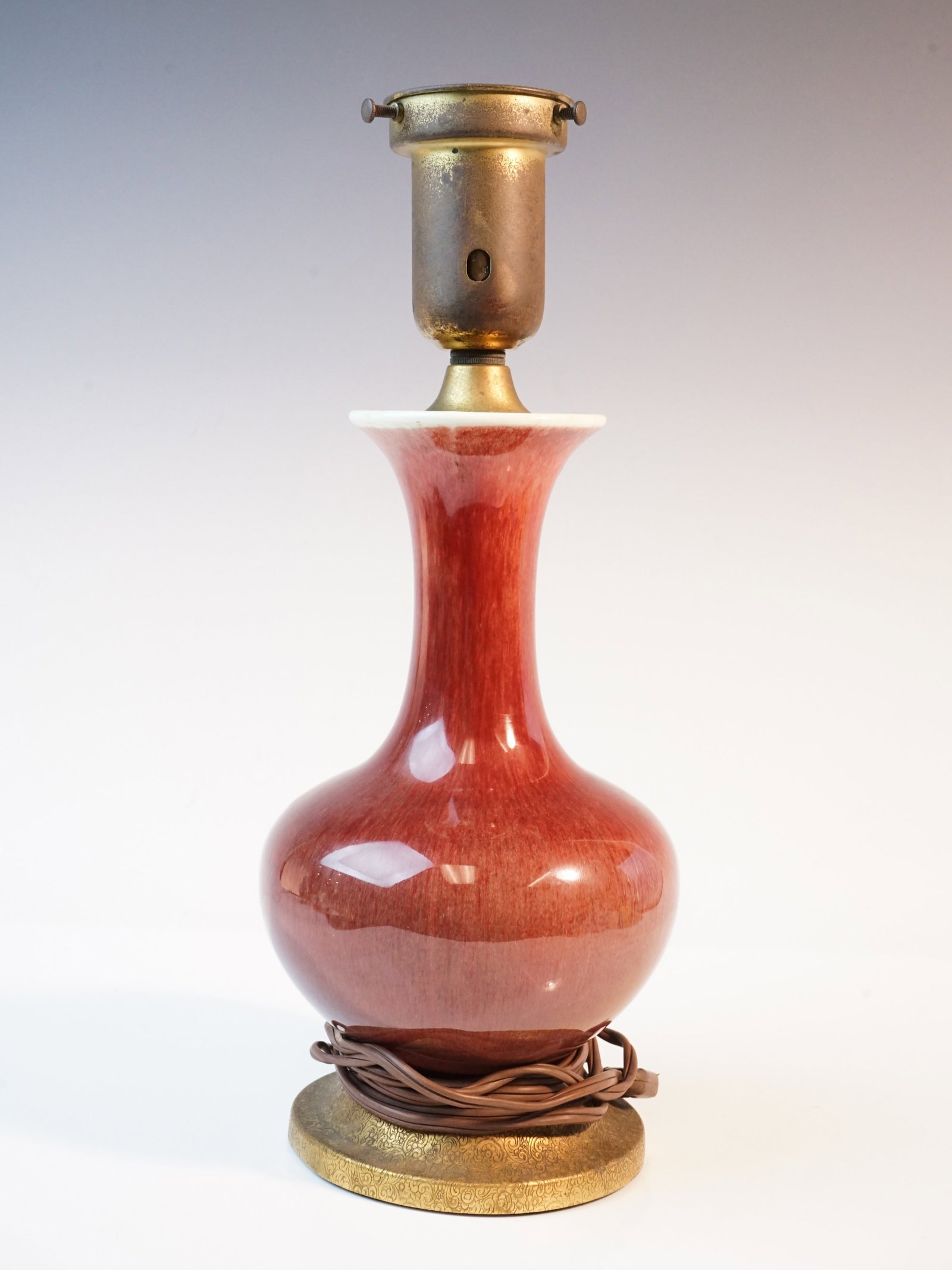 Sang de Boeuf Oxblood Porcelain Vase as Lamp: Vase Height: 9in Shipping: We offer in-house shipping services for most small items. This means that we will take care of packing and shipping the items directly to you. For larger or specialized item