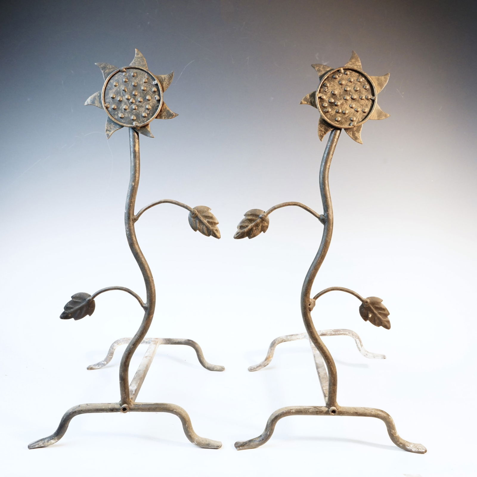 A Pair Of Iron Andirons Fire Dogs Log Holders,20Th C (1 of 2)