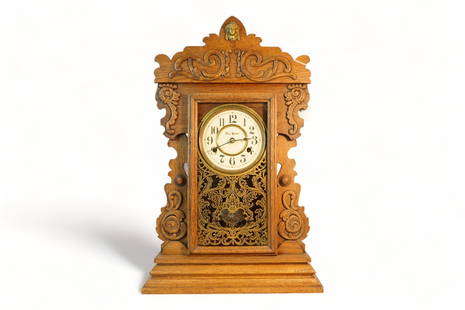 New Haven Clock From 1879 - Victorian Timepiece: Origin: USA Date/Period: 19th.c Material: Wood Approximate Size: Height:24 in Width:14in Depth:5in Additional Information:This antique New Haven clock, crafted in the year 1879, is a remarkable