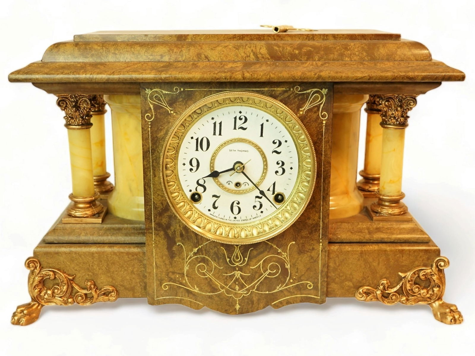 Seth Thomas Brass And Wood Clock, Early 20Th Century (1 of 4)