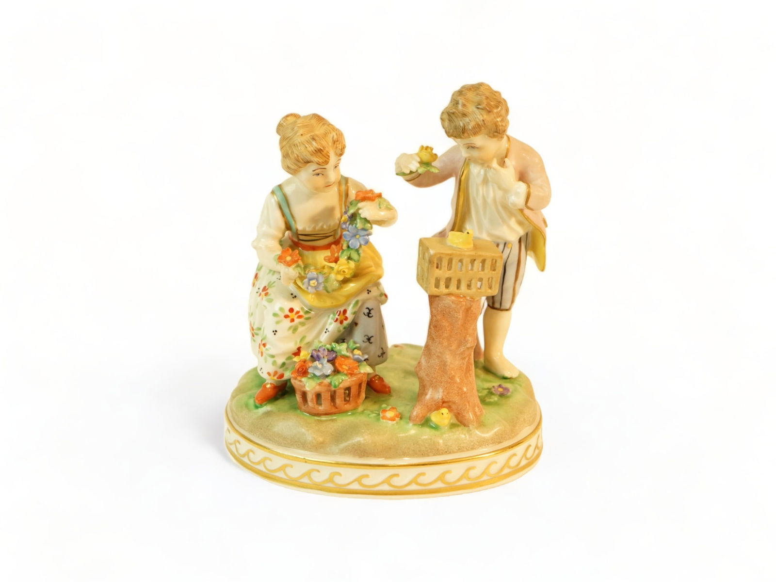 Porcelain Dresden Figure Of Boy And Girl, Early 20Th Century, Hand-Painted Collectible (1 of 5)