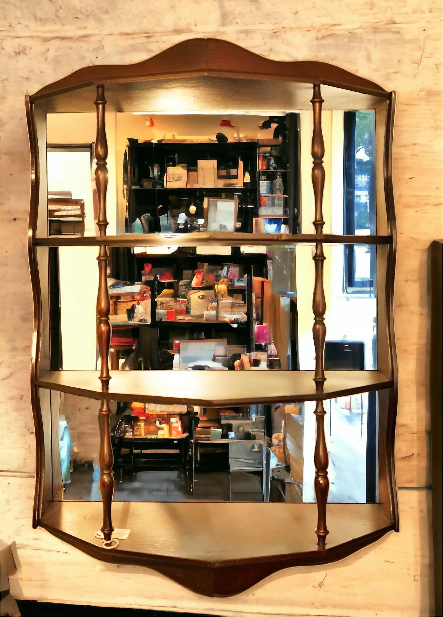 Vintage Birchwood Wood Glass Mirrored Hanging Display Cabinet (1 of 2)