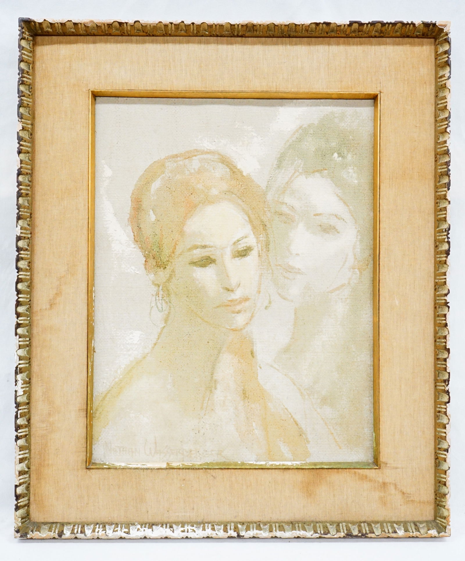 Vintage framed oil on canvas,female portrait,by nathan wasserberger (1928 - 2012) (1 of 4)