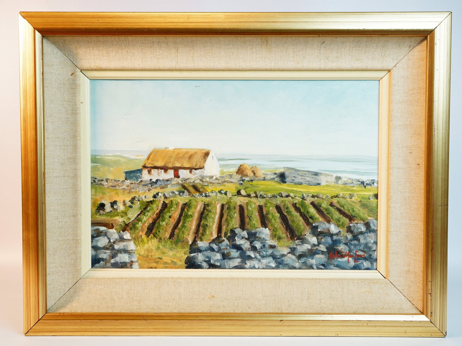 Vintage framed canvas oil painting, irish farm scene, signed john macleod,20th c (1 of 5)