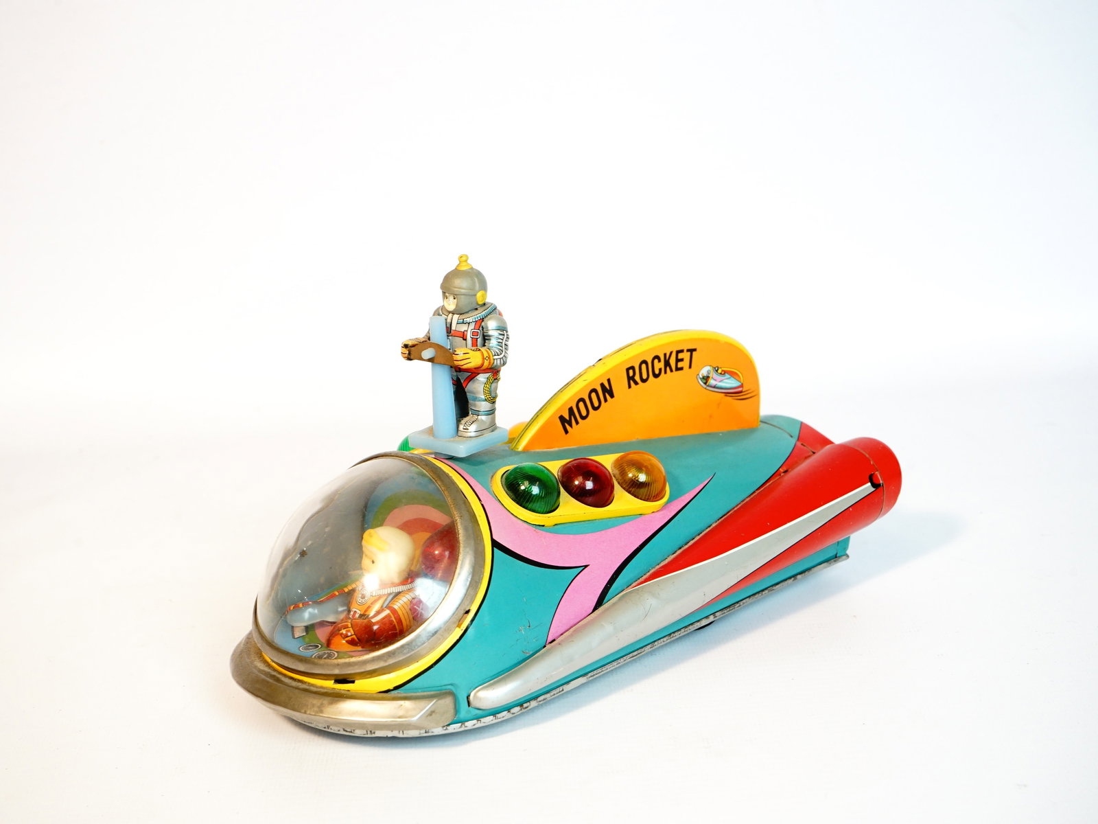 Moon Rocket Non-Fall Tin Litho Bat. Spacecraft Modern Toys,1960s (1 of 4)